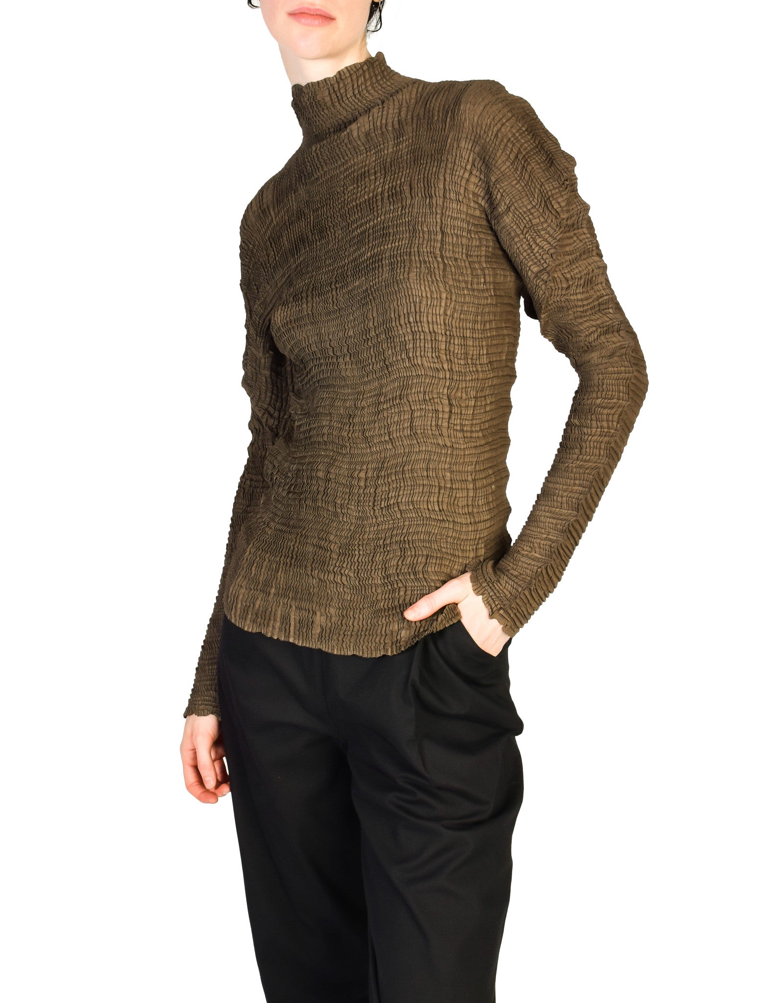 Issey Miyake Vintage Green Brown Pleated Top