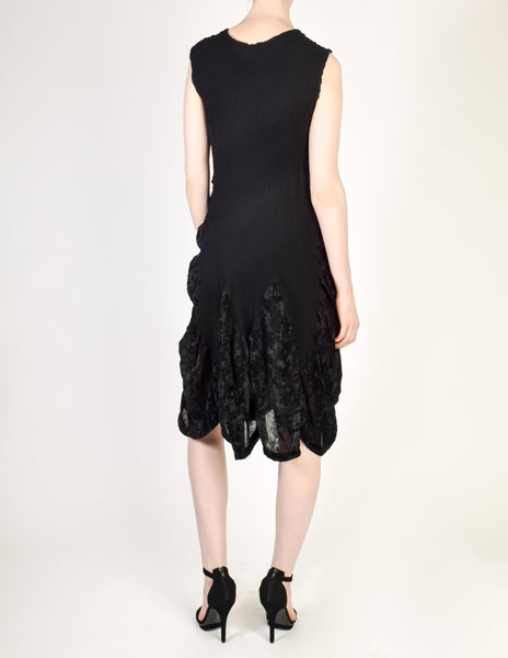 Issey Miyake Vintage Black Crinkle Pleated and Velvet Dress