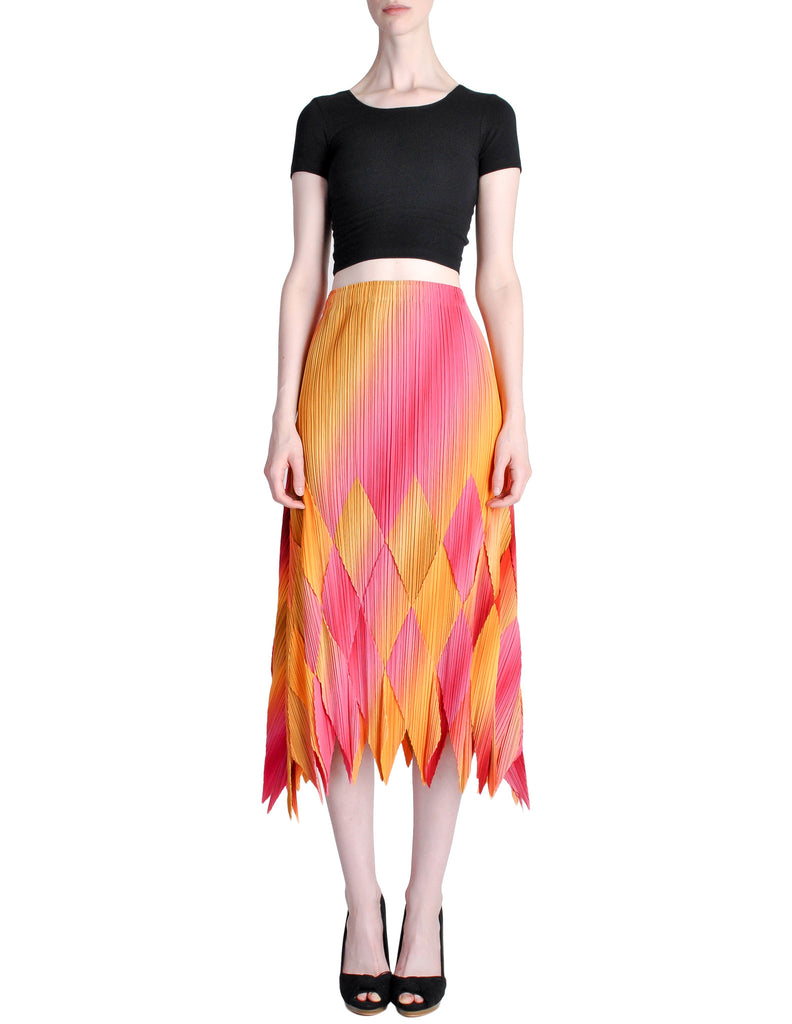 Issey Miyake Fète Vintage Pink and Yellow Harlequin Pleated