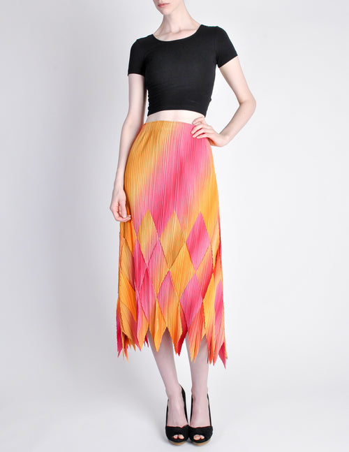 Issey Miyake Fète Vintage Pink and Yellow Harlequin Pleated