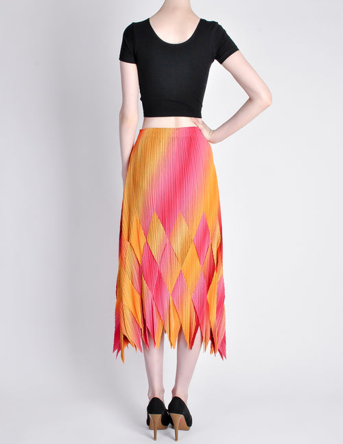Issey Miyake F te Vintage Pink and Yellow Harlequin Pleated Skirt