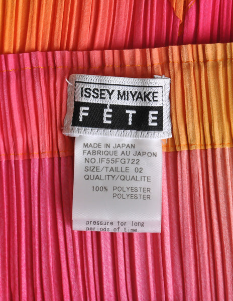 Issey Miyake Fète Vintage Pink and Yellow Harlequin Pleated Skirt