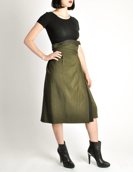 Issey Miyake Vintage Green Wool Wrap Skirt