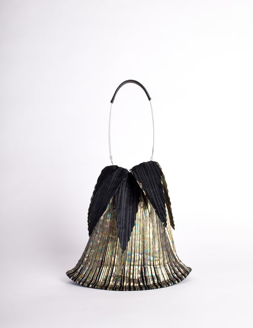 Issey Miyake Vintage Black Gold Iridescent Pleated Bag