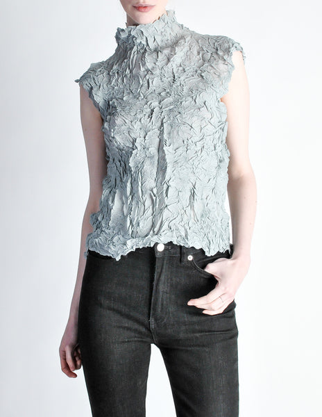 Issey Miyake Vintage Pale Blue Crinkle Pleat Top