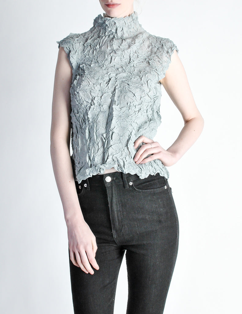 トップス 801 ISSEY MIYAKE PERMANENTE Crinkle Top Issey Miyake Vintage Pale Blue Crinkle Pleat Top – Amarcord