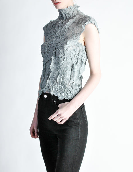 Issey Miyake Vintage Pale Blue Crinkle Pleat Top