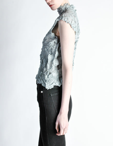 Issey Miyake Vintage Pale Blue Crinkle Pleat Top