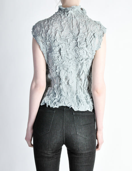 Issey Miyake Vintage Pale Blue Crinkle Pleat Top