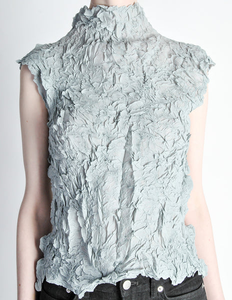 Issey Miyake Vintage Pale Blue Crinkle Pleat Top