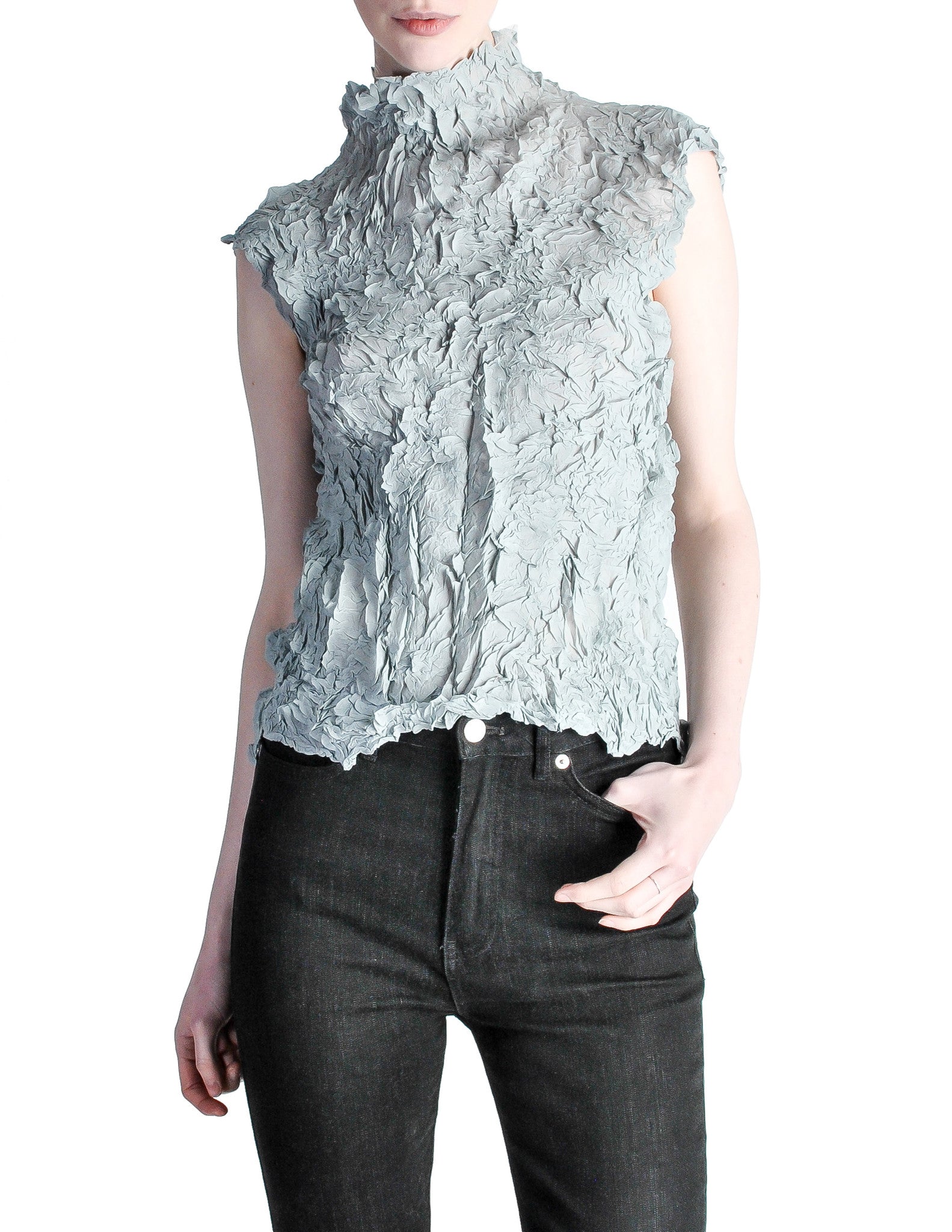 Issey Miyake Vintage Pale Blue Crinkle Pleat Top