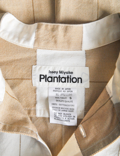 Issey Miyake Plantation Vintage Cream & Beige Striped Shirt Dress