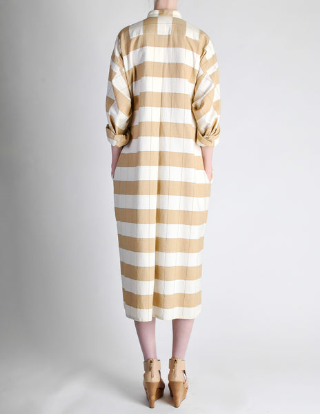 Issey Miyake Plantation Vintage Cream & Beige Striped Shirt Dress - Amarcord Vintage Fashion
 - 6