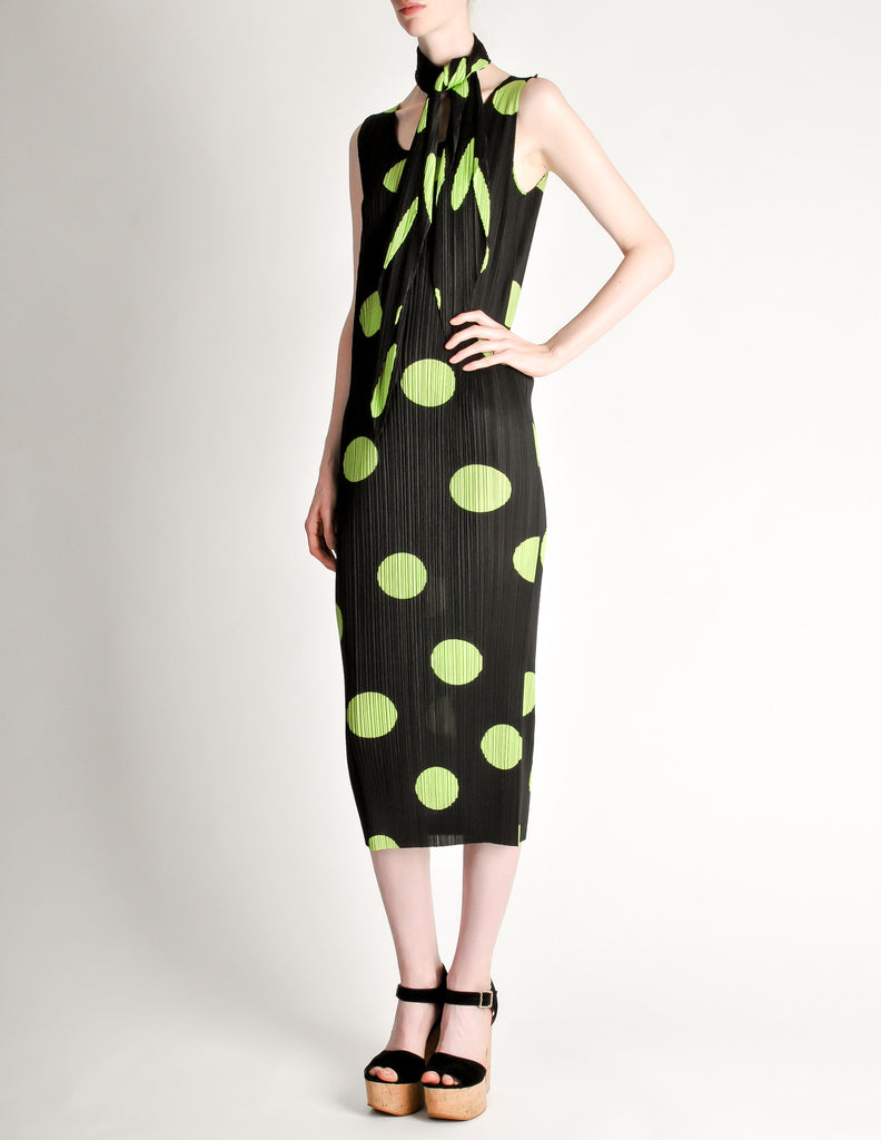 Issey Miyake Pleats Please Vintage Black & Green Polka Dot Dress Amarcord Vintage Fashion Issey Miyake Pleats Please Vintage Black & Green Polka Dot Dress Amarcord Vintage Fashion