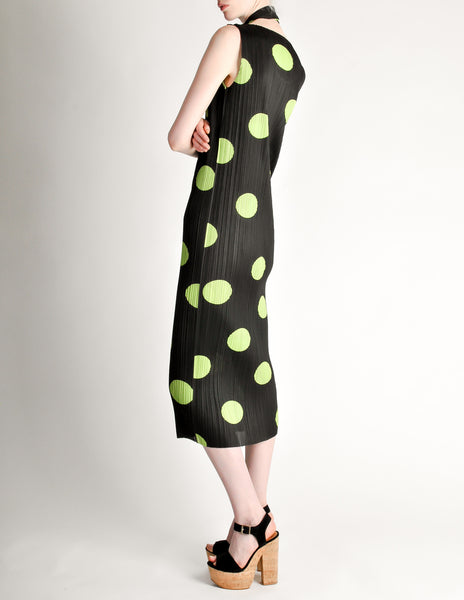 Issey Miyake Pleats Please Vintage Black & Green Polka Dot Dress