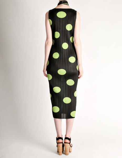 Issey Miyake Pleats Please Vintage Black & Green Polka Dot Dress - Amarcord Vintage Fashion
 - 5