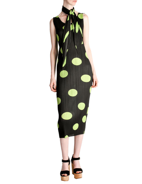 Issey Miyake Pleats Please Vintage Black & Green Polka Dot Dress - Amarcord Vintage Fashion
 - 1