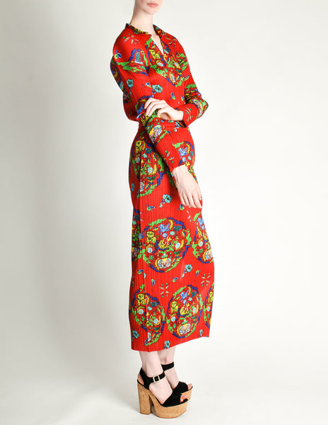 Issey Miyake Pleats Please Vintage Chinese Print Two Piece Top & Skirt Ensemble - Amarcord Vintage Fashion
 - 6