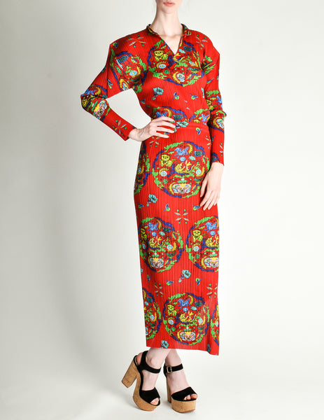 Issey Miyake Pleats Please Vintage Chinese Print Two Piece Top & Skirt Ensemble - Amarcord Vintage Fashion
 - 2