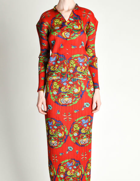 Issey Miyake Pleats Please Vintage Chinese Print Two Piece Top & Skirt Ensemble - Amarcord Vintage Fashion
 - 5
