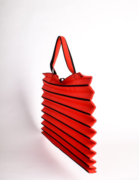 Issey Miyake Vintage Red & Black Felt Accordion Pleated Oversized Bag