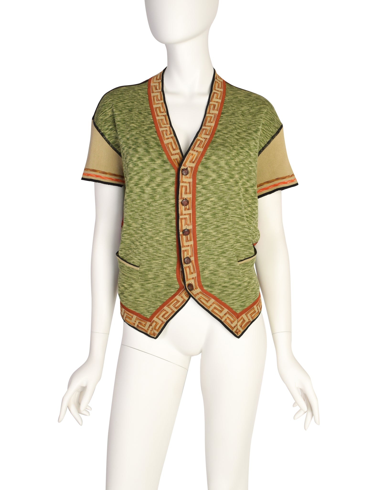 Jean Paul Gaultier Vintage Autumnal Colorblock Short Sleeve Button Up Cardigan Sweater