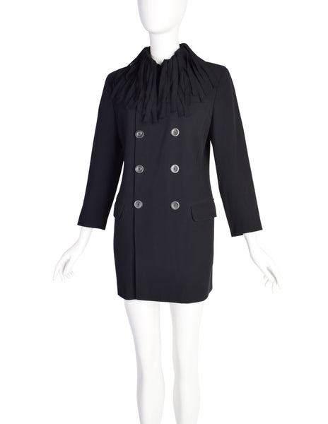 Jean Paul Gaultier Vintage Black Wool Double Breasted Fringe Collar Jacket