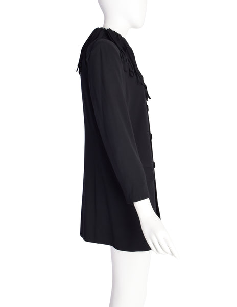 Jean Paul Gaultier Vintage Black Wool Double Breasted Fringe Collar Jacket
