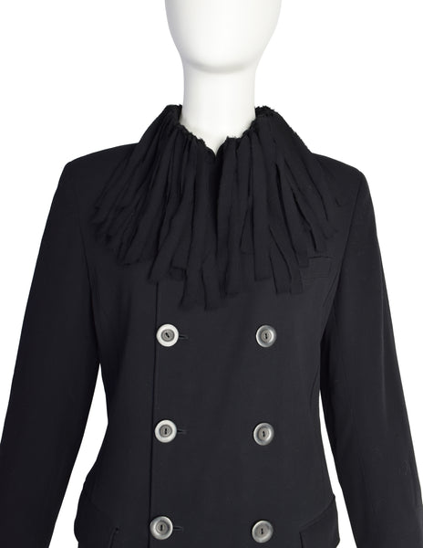 Jean Paul Gaultier Vintage Black Wool Double Breasted Fringe Collar Jacket