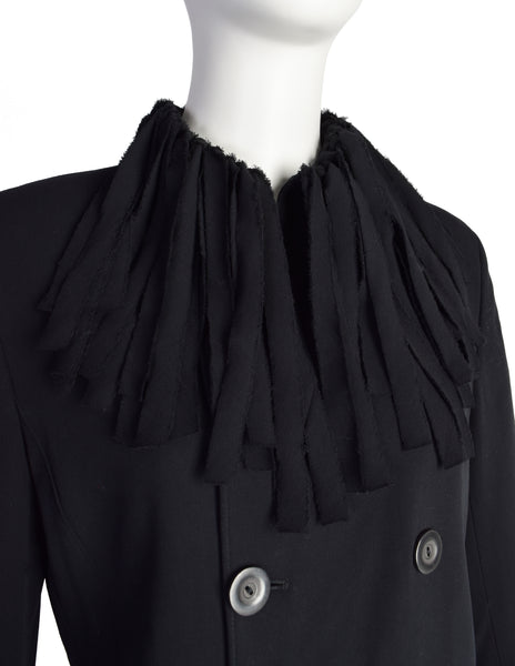 Jean Paul Gaultier Vintage Black Wool Double Breasted Fringe Collar Jacket