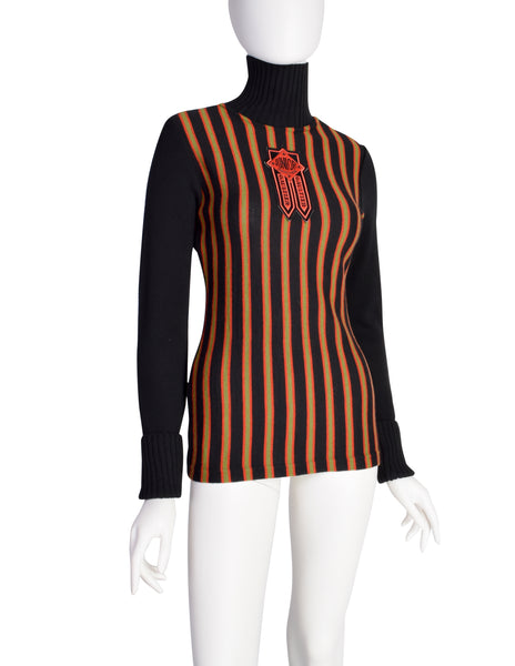 Jean Paul Gaultier Vintage AW 1990 Junior Gaultier Patch Striped Turtleneck Sweater