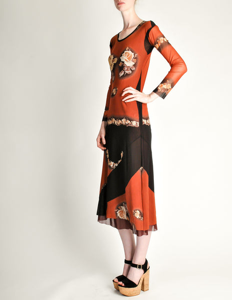 Jean Paul Gaultier Vintage Black & Rust Floral Mesh Dress - Amarcord Vintage Fashion
 - 4