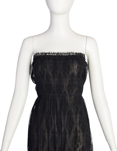 Jackie Rogers Vintage 1990s Sheer Black Pleated Lace Strapless Dress
