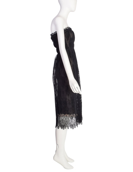 Jackie Rogers Vintage 1990s Sheer Black Pleated Lace Strapless Dress