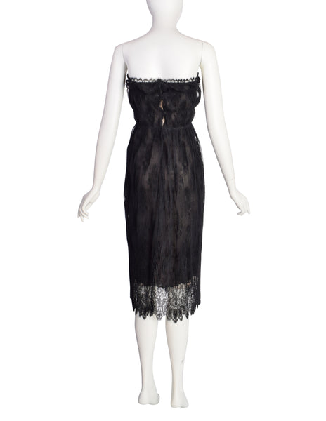 Jackie Rogers Vintage 1990s Sheer Black Pleated Lace Strapless Dress