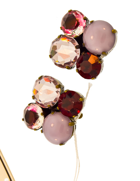 Jean Louis Blin Vintage Red Purple Pink Crystal Rhinestone Multistrand Necklace and Earrings Set