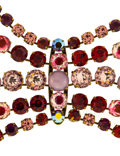 Jean Louis Blin Vintage Red Purple Pink Crystal Rhinestone Multistrand Necklace and Earrings Set