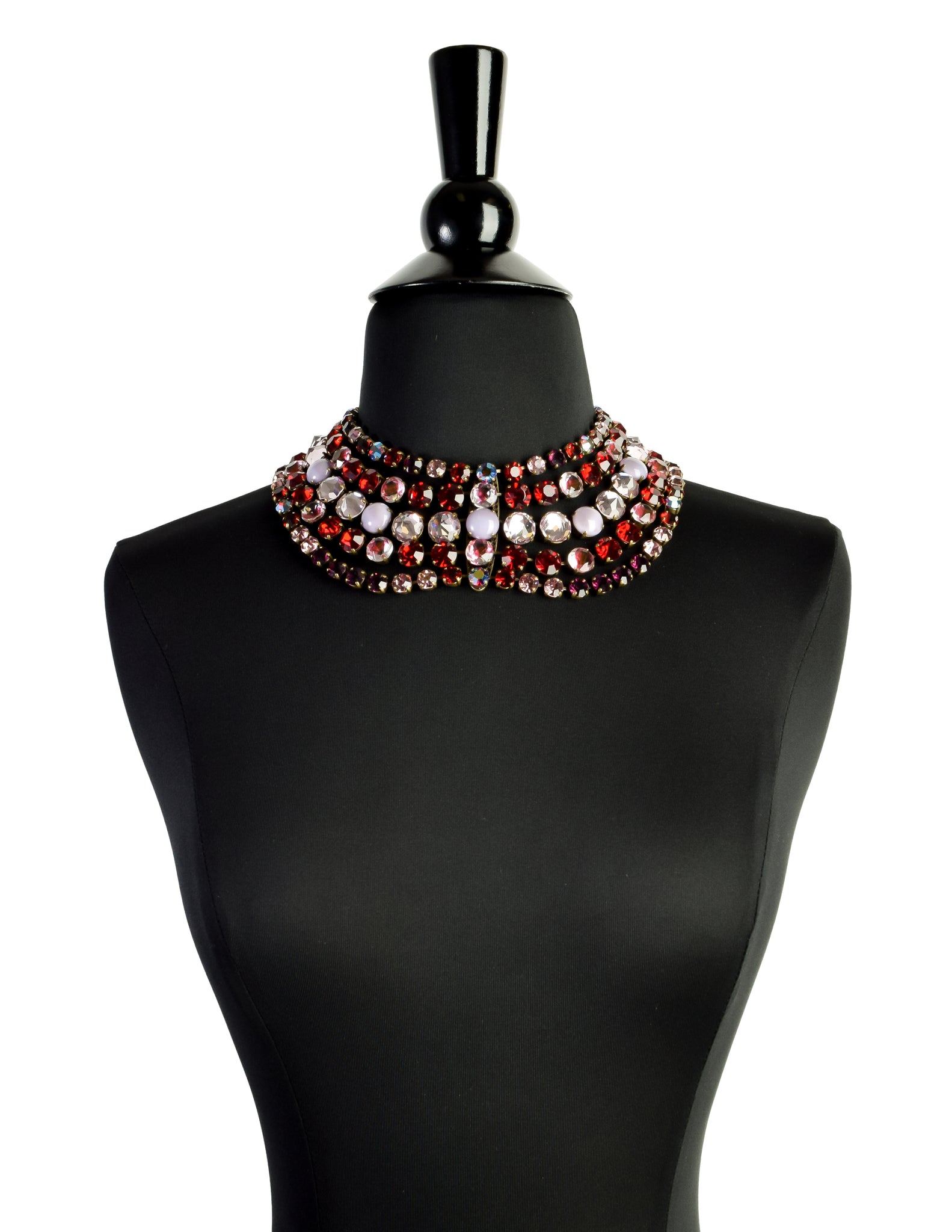 Jean Louis Blin Vintage Red Purple Pink Crystal Rhinestone Multistrand Necklace and Earrings Set