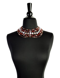 Jean Louis Blin Vintage Red Purple Pink Crystal Rhinestone Multistrand Necklace and Earrings Set