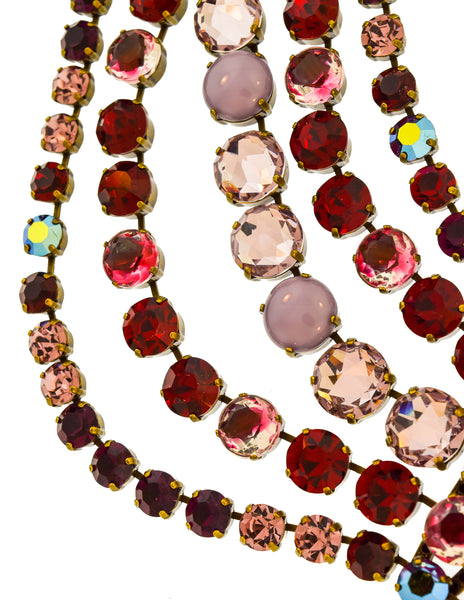 Jean Louis Blin Vintage Red Purple Pink Crystal Rhinestone Multistrand Necklace and Earrings Set