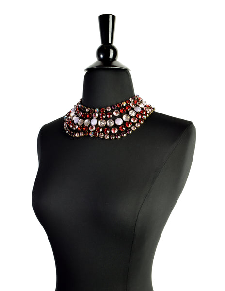 Jean Louis Blin Vintage Red Purple Pink Crystal Rhinestone Multistrand Necklace and Earrings Set