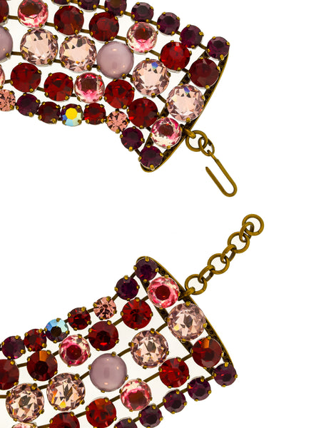 Jean Louis Blin Vintage Red Purple Pink Crystal Rhinestone Multistrand Necklace and Earrings Set