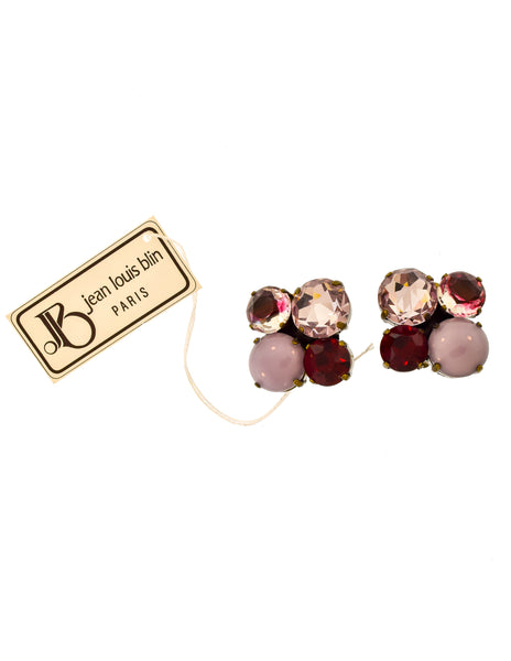 Jean Louis Blin Vintage Red Purple Pink Crystal Rhinestone Multistrand Necklace and Earrings Set