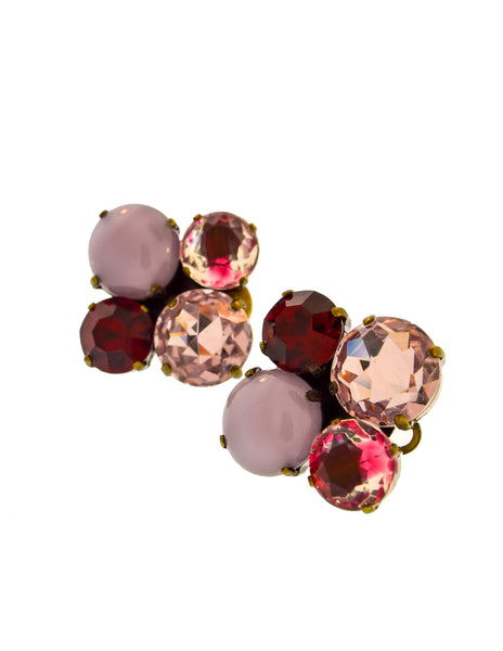 Jean Louis Blin Vintage Red Purple Pink Crystal Rhinestone Multistrand Necklace and Earrings Set