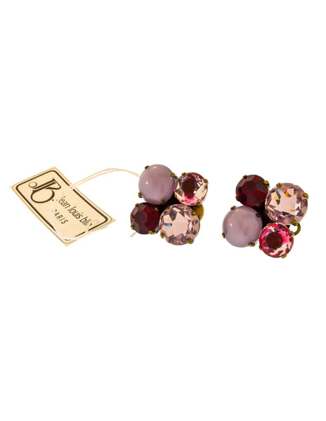 Jean Louis Blin Vintage Red Purple Pink Crystal Rhinestone Multistrand Necklace and Earrings Set
