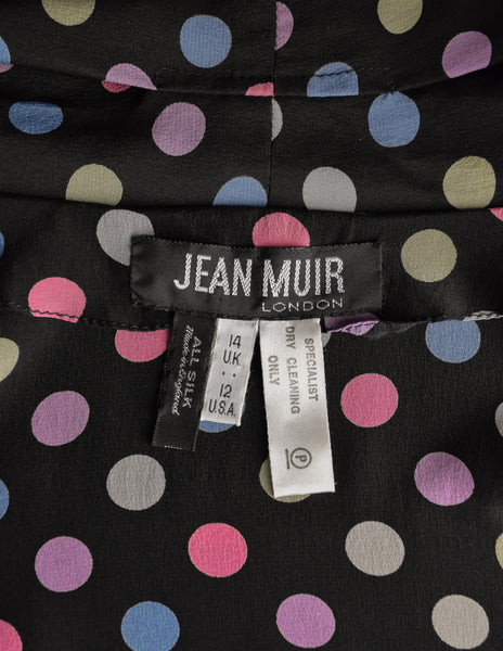 Jean Muir Vintage Black Multicolor Polka Dot Silk Top and Skirt Ensemble Set
