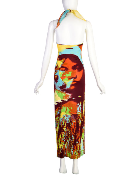 Jean Paul Gaultier Vintage SS 2000 Iconic Vibrant Acid Trip Face Print Halter Dress