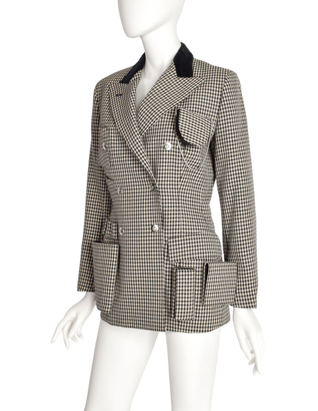 Jean Paul Gaultier Vintage AW 1992 Iconic Black White Houndstooth Accessories Blazer Jacket