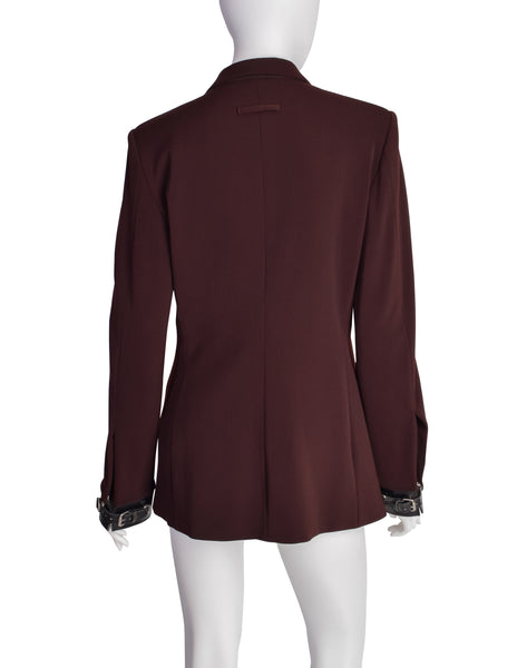 Jean Paul Gaultier Vintage Oxblood Wool Blazer Jacket with Detachable Leather Cuffs