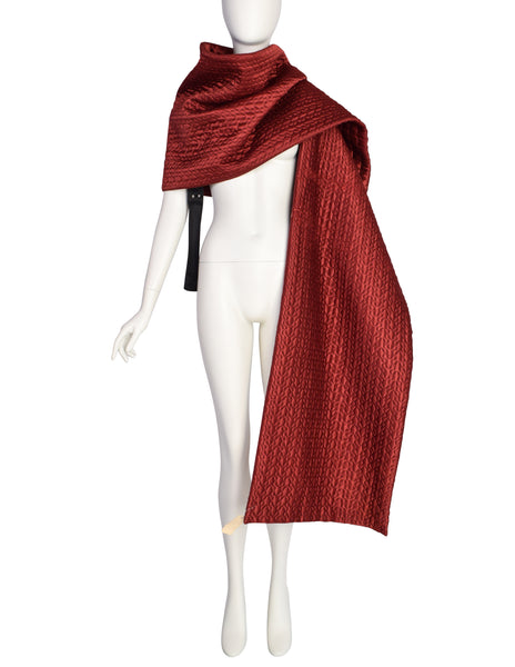 Jean Paul Gaultier Vintage AW 1985 Burgundy Quilted Satin Harness Scarf Shawl